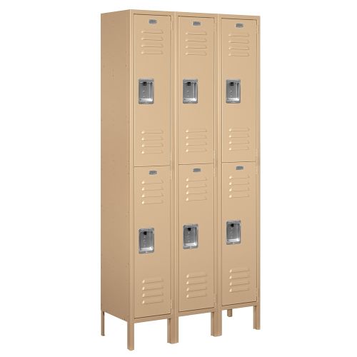 Double Tier Standard Metal Locker, 3 ft Wide, 6 ft High, 12 in D, Tan, Assembled